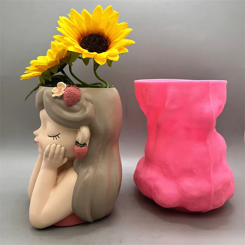 2025 Colorful Fruit Girl Flower Pot Silicone Mold Flip Gypsum Resin Concrete Crystal Dropping Tool DIY Handmade Ornament