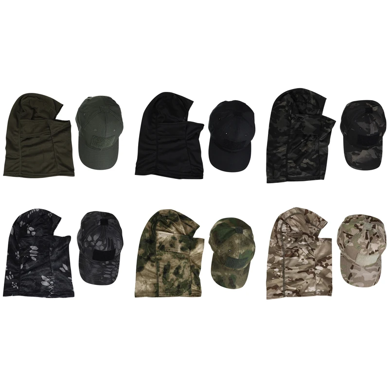 Camouflage Baseball Cap with Face Mask Balaclava Cap For Man Cycling Hiking Camping Field Training Hats Set