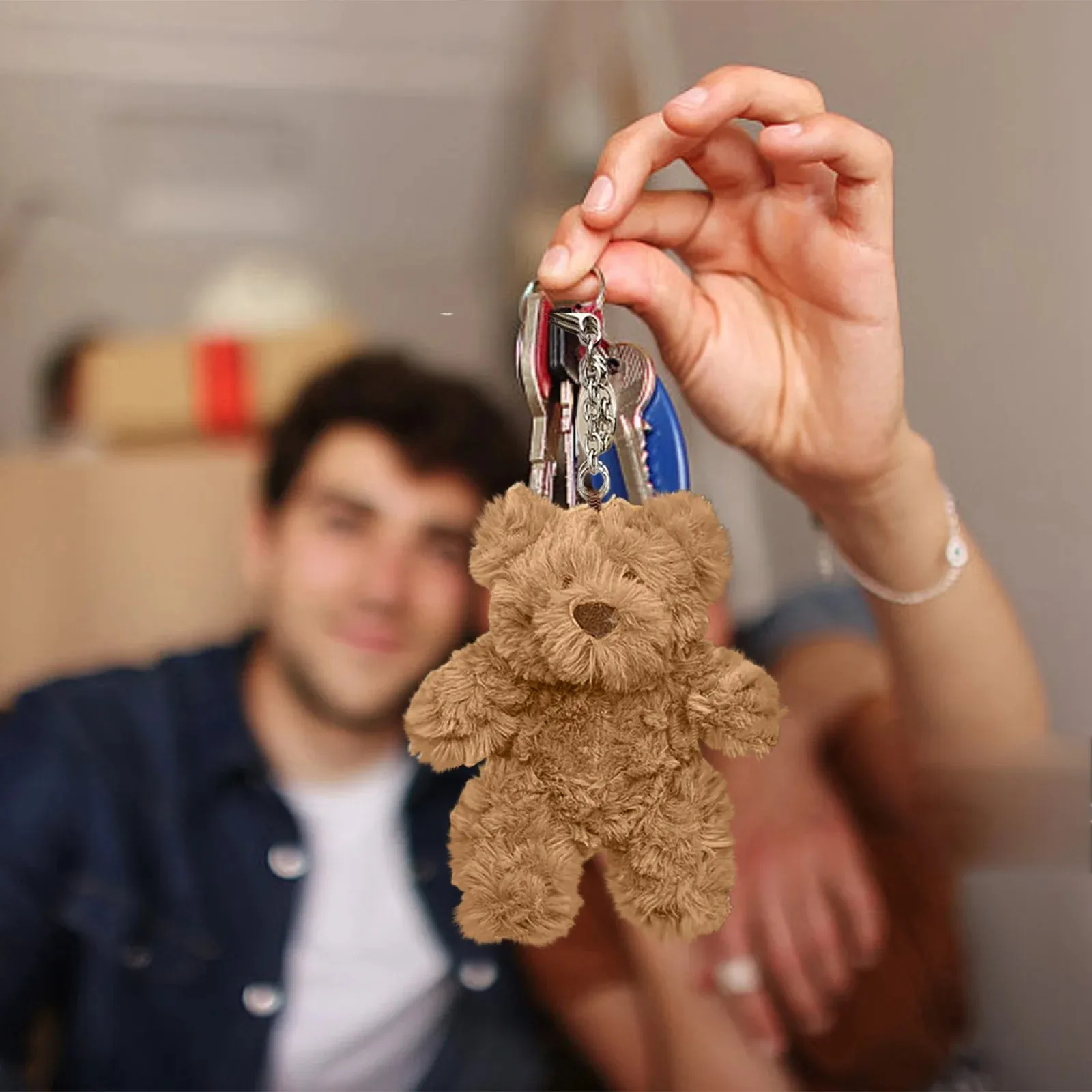 دمية قطيفة على شكل سلسلة مفاتيح على شكل دب من عمر 14 عامًا فما فوق - حيوان محشو لديكور غرفة نوم المراهقين وهدية دعم عاطفي