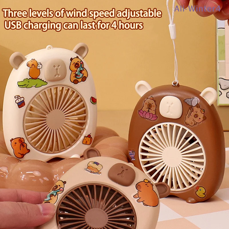 

{Summer2} Милый портативный мини-вентилятор в форме капибары с USB-зарядкой, 3 скорости, ручной, подходит для офиса, улицы, путешествий, кемпинга