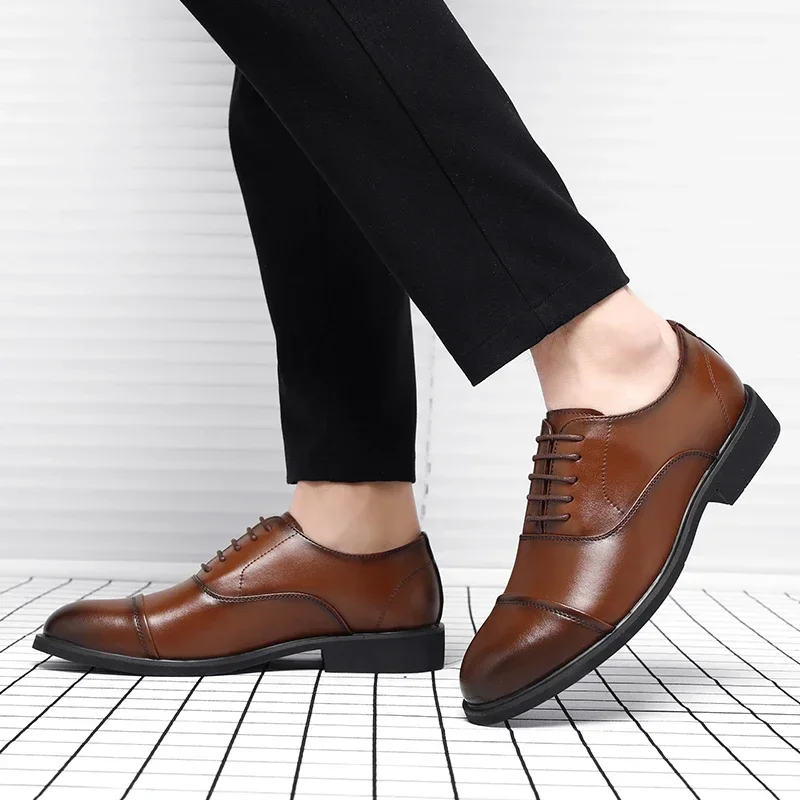 Nuevos zapatos planos de 37-46 para hombre/6CM con elevador, zapatos de cuero formales de negocios, zapatos de traje de boda informales británicos para hombre