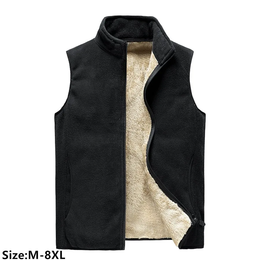 

Spring Autumn New Men's Fleece Vest Fashion Casual Thicker Plus Velves Warm Vest Jackets Man Stand Collar Zipper Waistcoat M-8XL