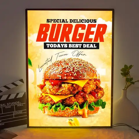Custom Poster Frame, UltraThin LED Light Box Sign LED Menu Board Movie Poster Advertising Display for Home Theater Advertisement