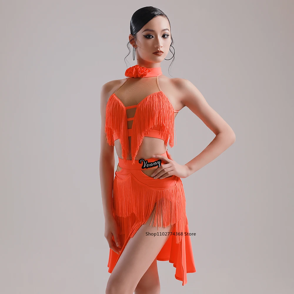 فستان لاتيني نسائي للتدريب الاحترافي، فستان شبكي من الشاش للفتيات، قاعة الرقص غير المنتظمة، فساتين قاعة الرقص القياسية