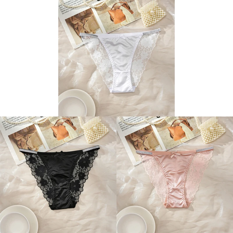 3pcs Solid Lace Women's Briefs Low Waist S-XL