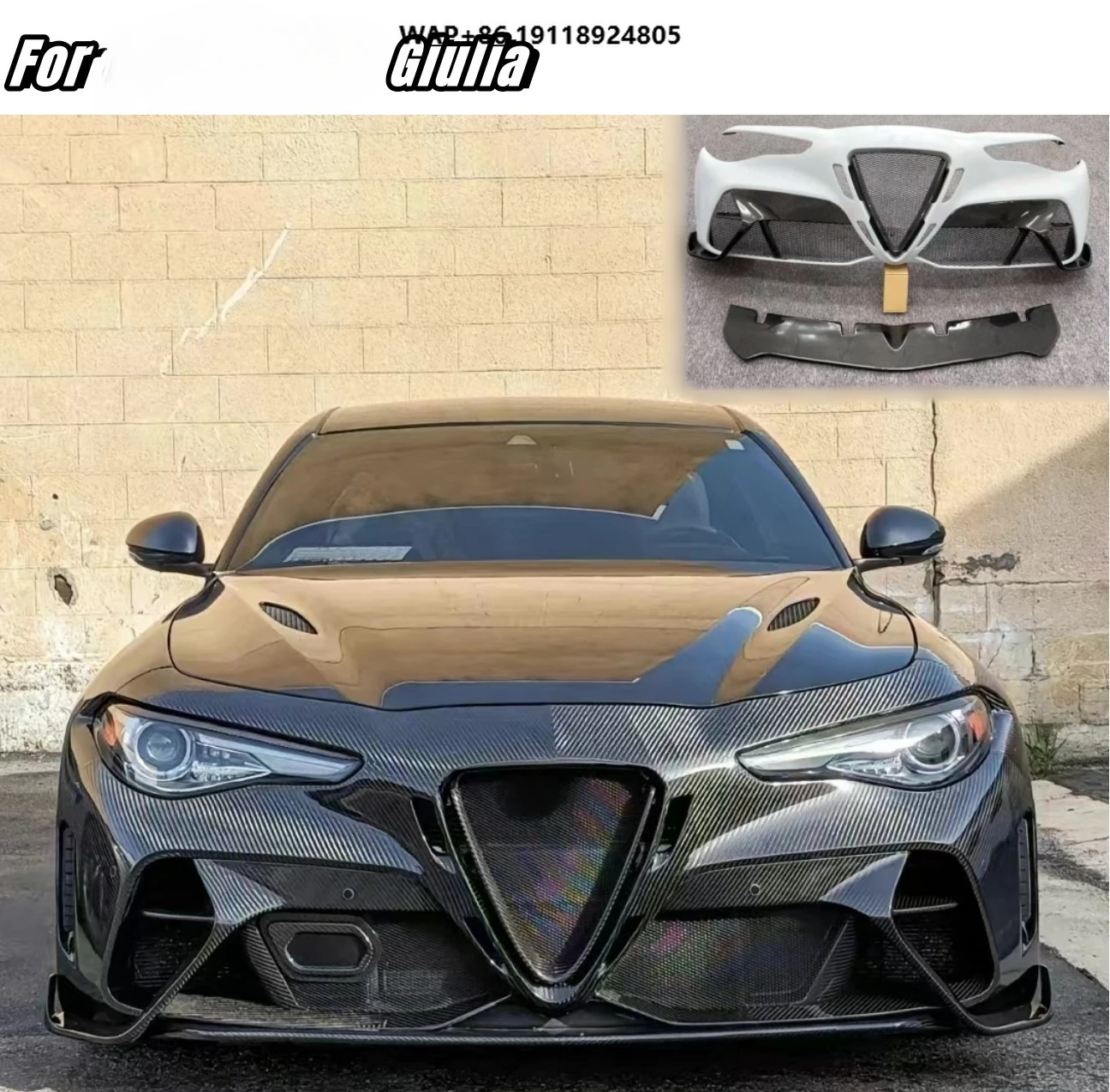 

Carbon Front Bumper Fits for Giulia GTAM Style Upgrade Bumper Car Part 2016-2023