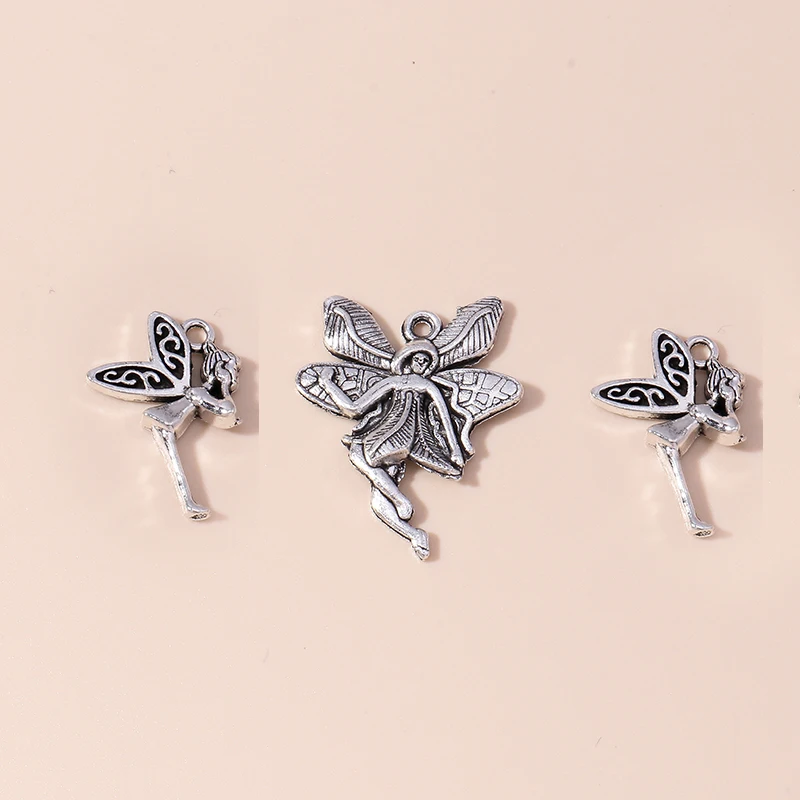 Leslie 10 Stück/Set Trendige Legierung Silberfarbene Feen- und Engel-Anhänger für Armbänder Halsketten DIY Handgemachtes Schmuckherstellungszubehör – Detail 4