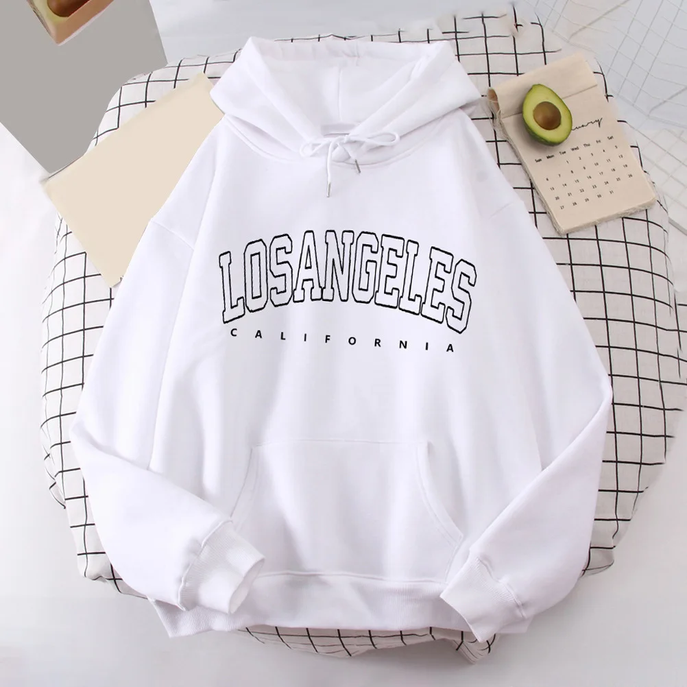 2026 Damen-Hoodies Los Angeles Kalifornien Buchstaben-Print Taschen-Hoodie Lässiger Oversize-Pullover mit Langen Ärmeln Neu im Sweatshirt-Bereich – Detail 6