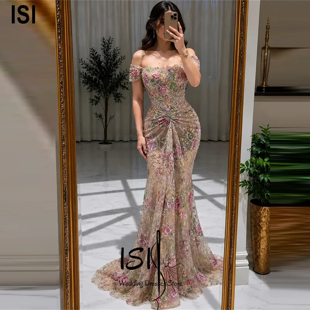 ISI Maßgeschneidertes Meerjungfrauen-Abendkleid aus Tüll mit Sweetheart-Ausschnitt, Pailletten und handgefertigten Blumen für Abschlussball und Hochzeitsgäste