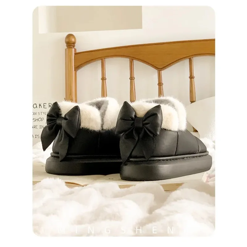 

Warmth Plush Bow Cotton Shoes 2026 New Waterproof Down Cloth Short Barrel Snow Cute Warm Ankle Boots Winter Women's Bow