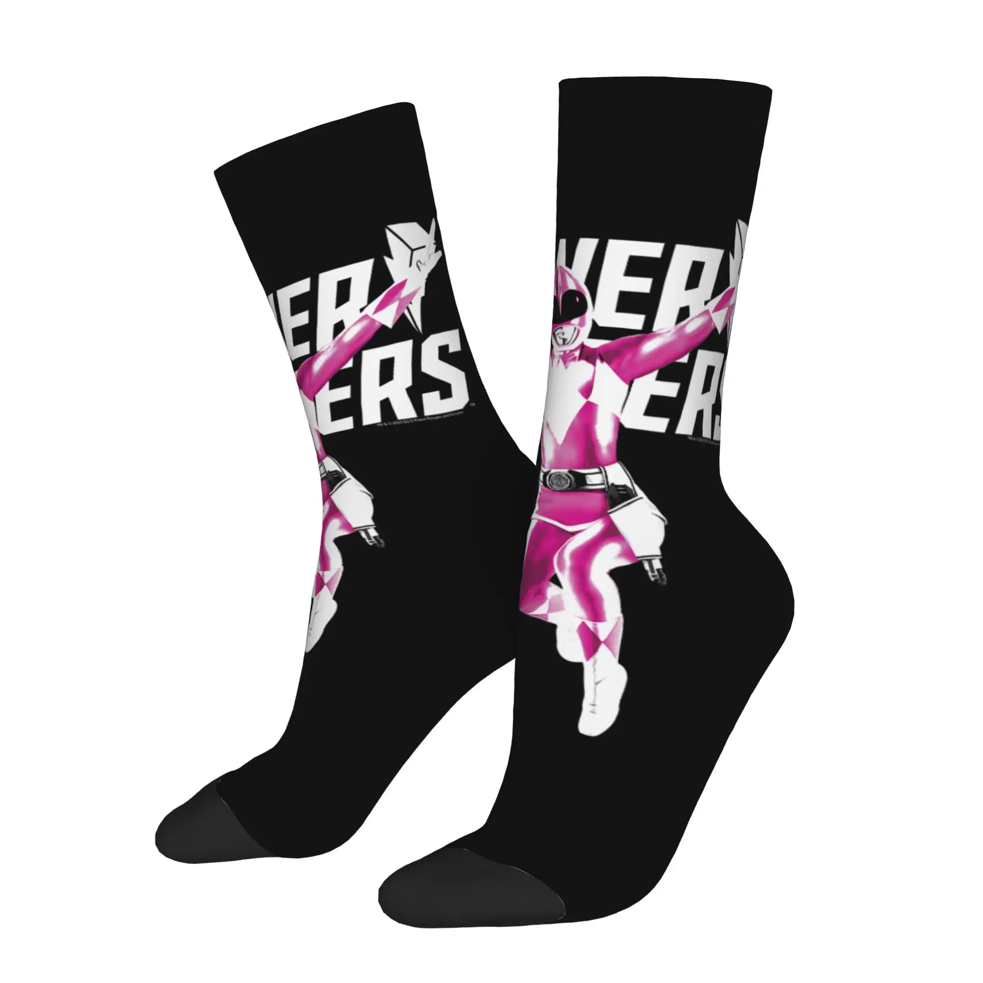 Socks Retro Power Rangers Pink Ranger Karate Action Pose Logo Crazy Men's compression Socks Unisex  Funny Crew Sock