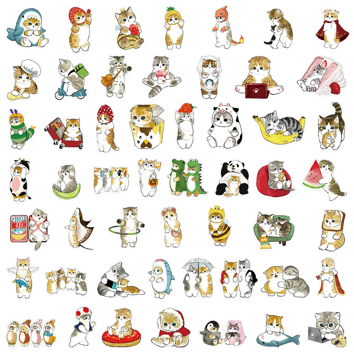 50/100 Pcs Cute HD Ink Wash Cat Stickers PET Clear Thick Waterproof DIY for Cup Suitcase Laptop Skate Phone Decals