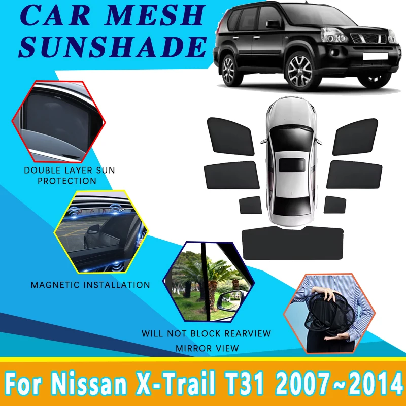 

Сетчатый солнцезащитный козырек для Nissan X-Trail T31 XTrail X Trail 2007 ~ 2014 защита от солнца, тепловые магнитные оконные шторы, автомобильные аксессуары