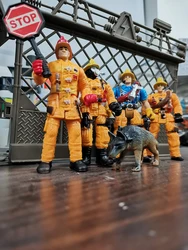 ViiKONDO Action Figure Firemen Toy Model 1/18 Scale 4pcs Firefighter 3.75inch Figurine Tool Accessory with Patrol Dog Kid's Gift