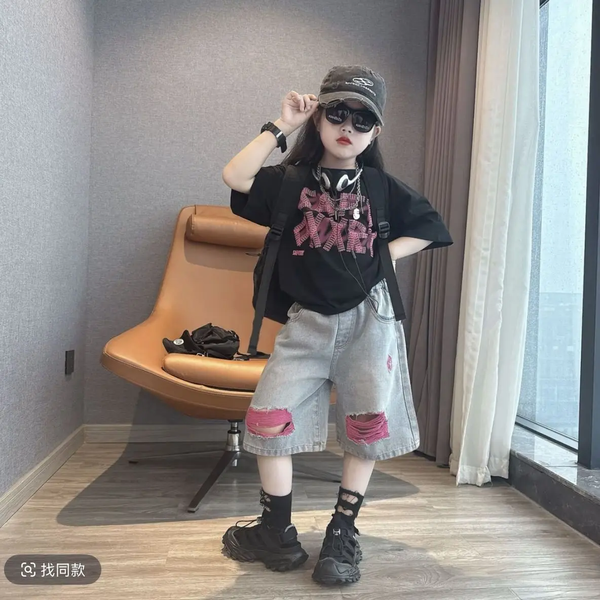 2026 Summer Streetwear for Kids Boys Girls Ripped Jeans Tee Combo Middle Size Trendy Youth Fashion