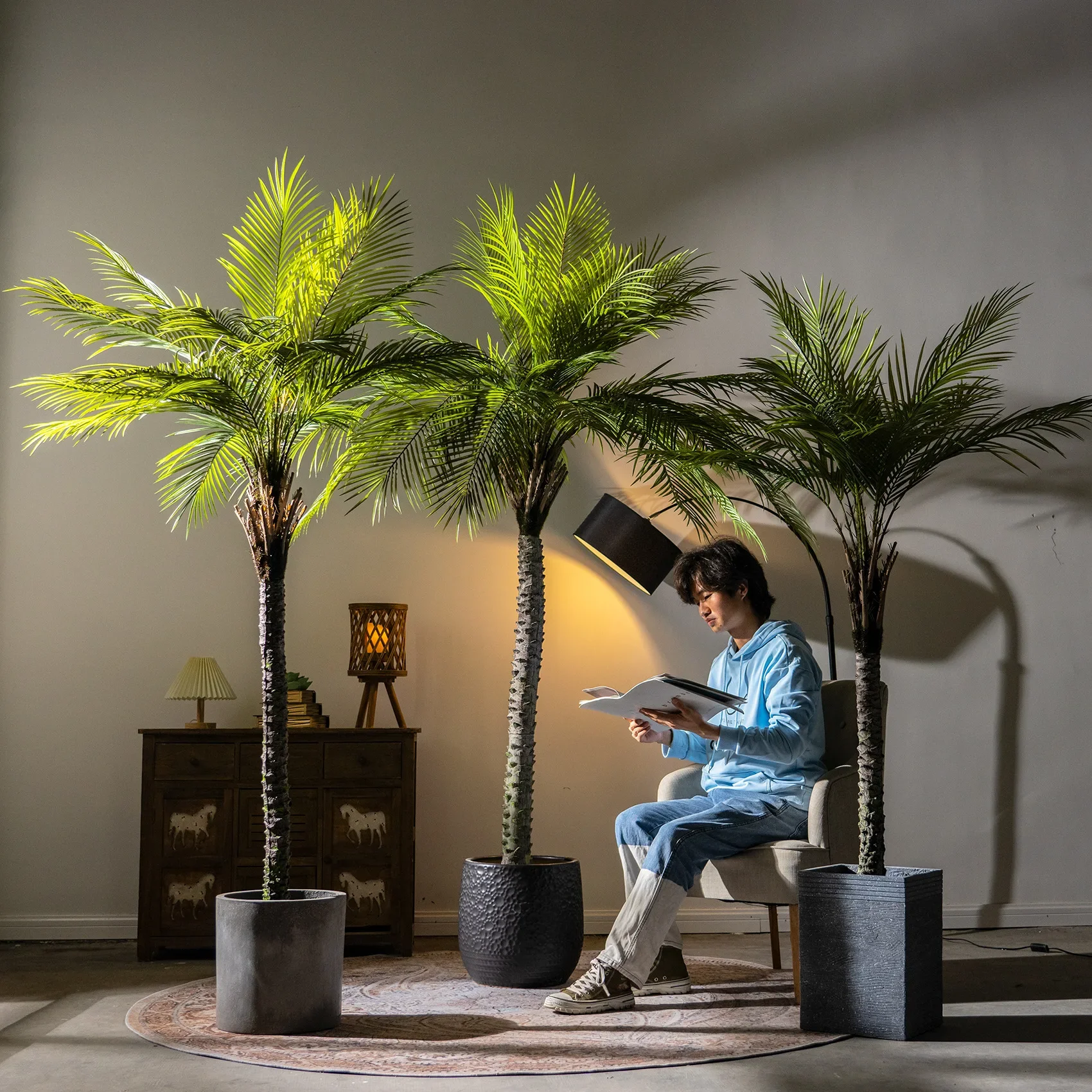 120cm To 220cm Artificial Coconut Tree Fake Plant Large Green Plant Palm Bonsai Decorate Home Office Floor Potted Plant