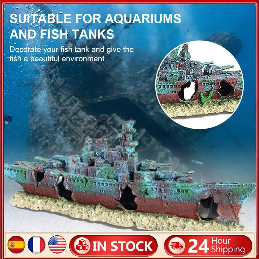 

Aquarium Resin Sunken Pirate Ship Multifunction Warship Handicrafts Shipwreck Decorations for Fish Tank Cave Decor Accessories