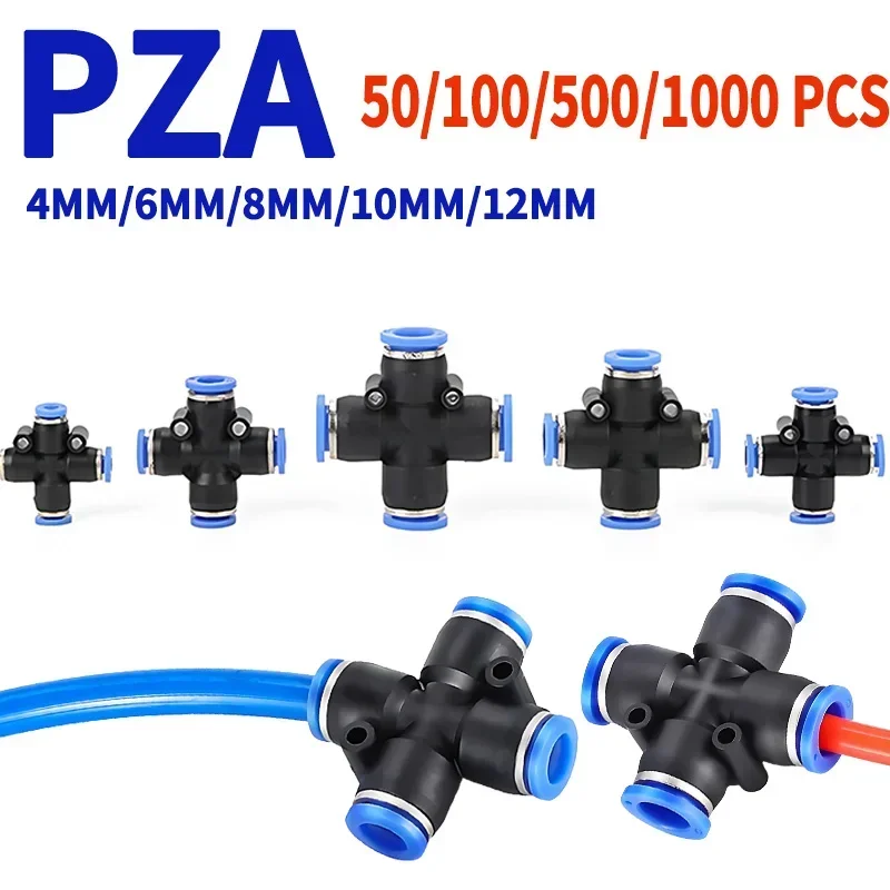 

PZA Pneumatic Plastic Fittings - Quick Connection for Water Hoses and Air Tubes - 4-Way Options (4mm, 6mm, 8mm, 10mm, 12mm)