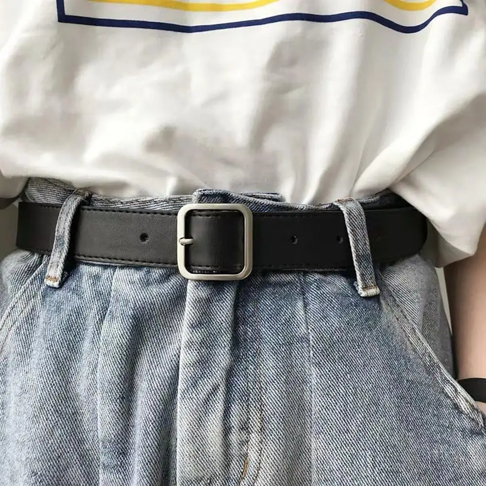 Women Belts PU Leather Metal Buckle Belt Girls Dress Jean Pants Waistband Belts Lady Luxury Square Metal Buckle Waist Belts