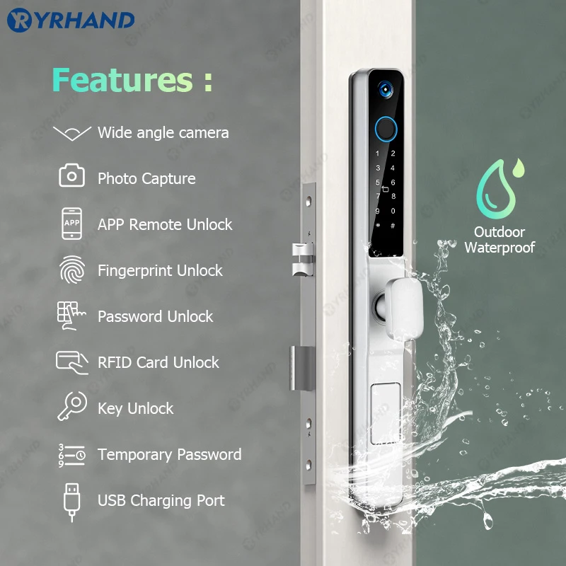 Imagem -03 - Yrhand Impermeável ao ar Livre Fingerprint Tuya Wifi App Rfid Peephole Inteligente Fechadura da Porta Eletrônica Alumínio Vidro Deslizante