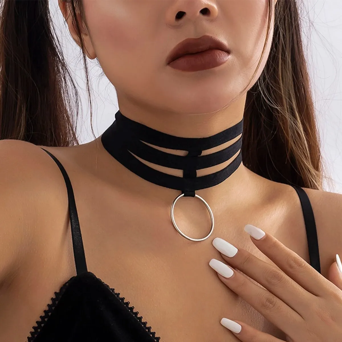 قلادة سوداء قوطية للنساء قلادة قلادة دائرية كبيرة قلادة قلادة اكسسوارات هالووين