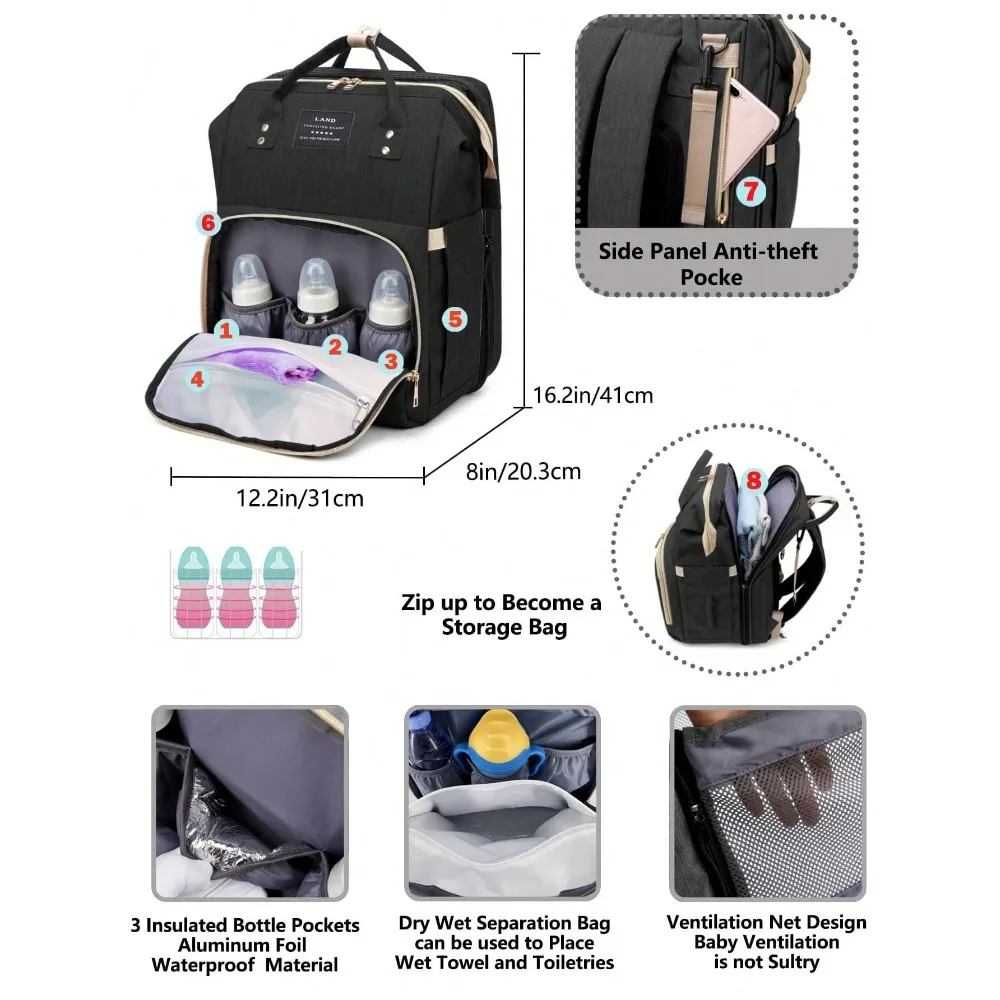 1 Stück Baby-Wickeltaschen-Rucksack mit Wickelstation, multifunktional, tragbar, wasserdicht, großes Fassungsvermögen, Reise-Babytaschen für Mama