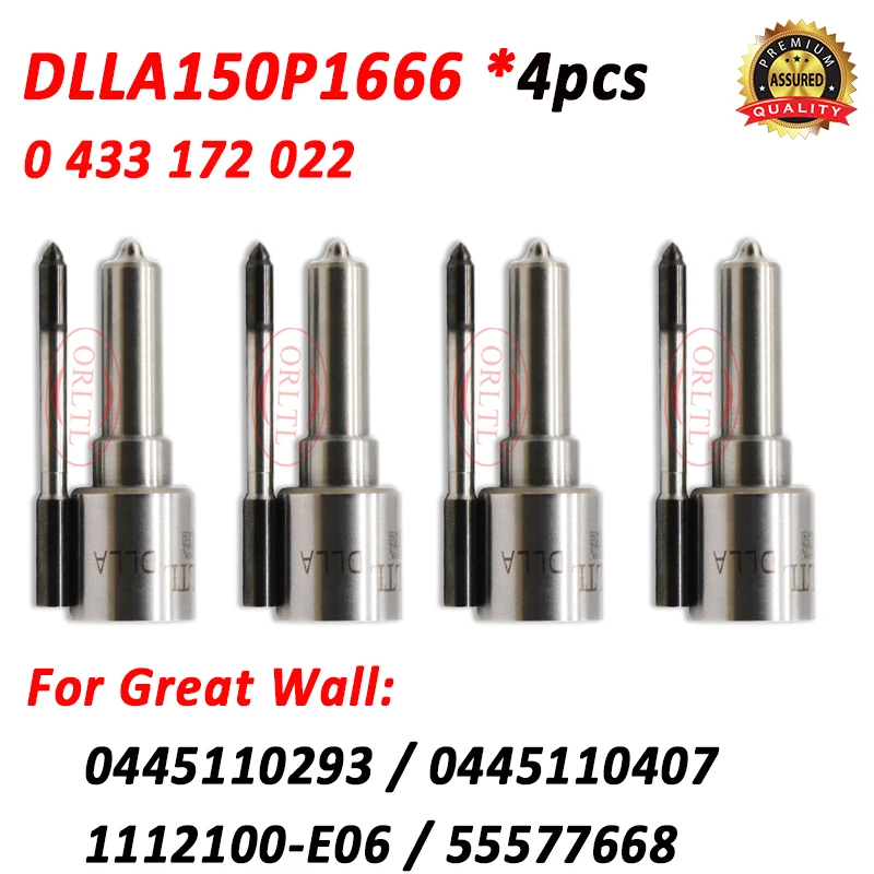 

4pcs DLLA150P1666 0433172022 Diesel Fuel Injector Nozzle DLLA 150 P 1666 for Great Wall 0445110293 0445110407 1112100-E06