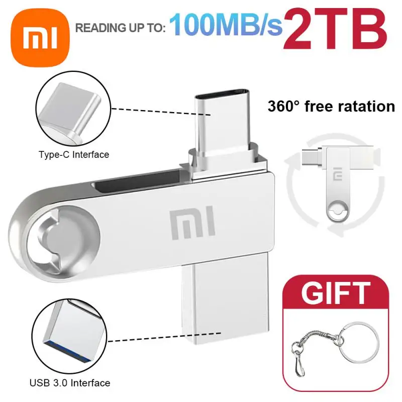 แฟลชไดรฟ์ Xiaomi Type C USB OTG 2 in 1 USB Stick 3.0 128GB ไดรฟ์ปากกา2TB 1TB กันน้ำเพนไดรฟ์หน่วยความจำไดรฟ์สำหรับ iPhone 15 Pro