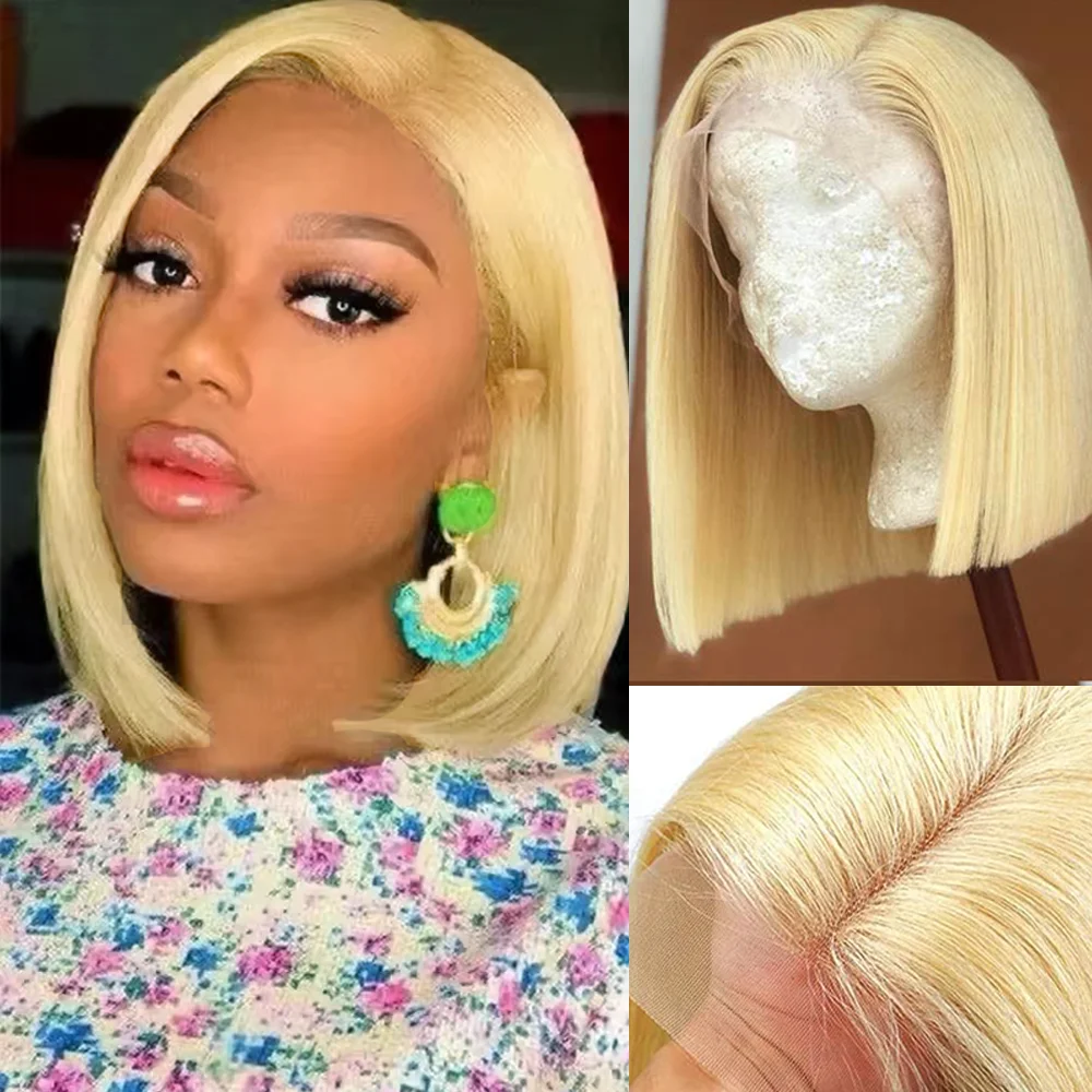 

12-дюймовый прямой парик-боб из натуральных волос с HD-кружевной передней частью 13x4, предварительно выщипанные пряди, с эффектом baby hair, цвет 613 блонд, короткий парик-боб из натуральных волос Remy для женщин