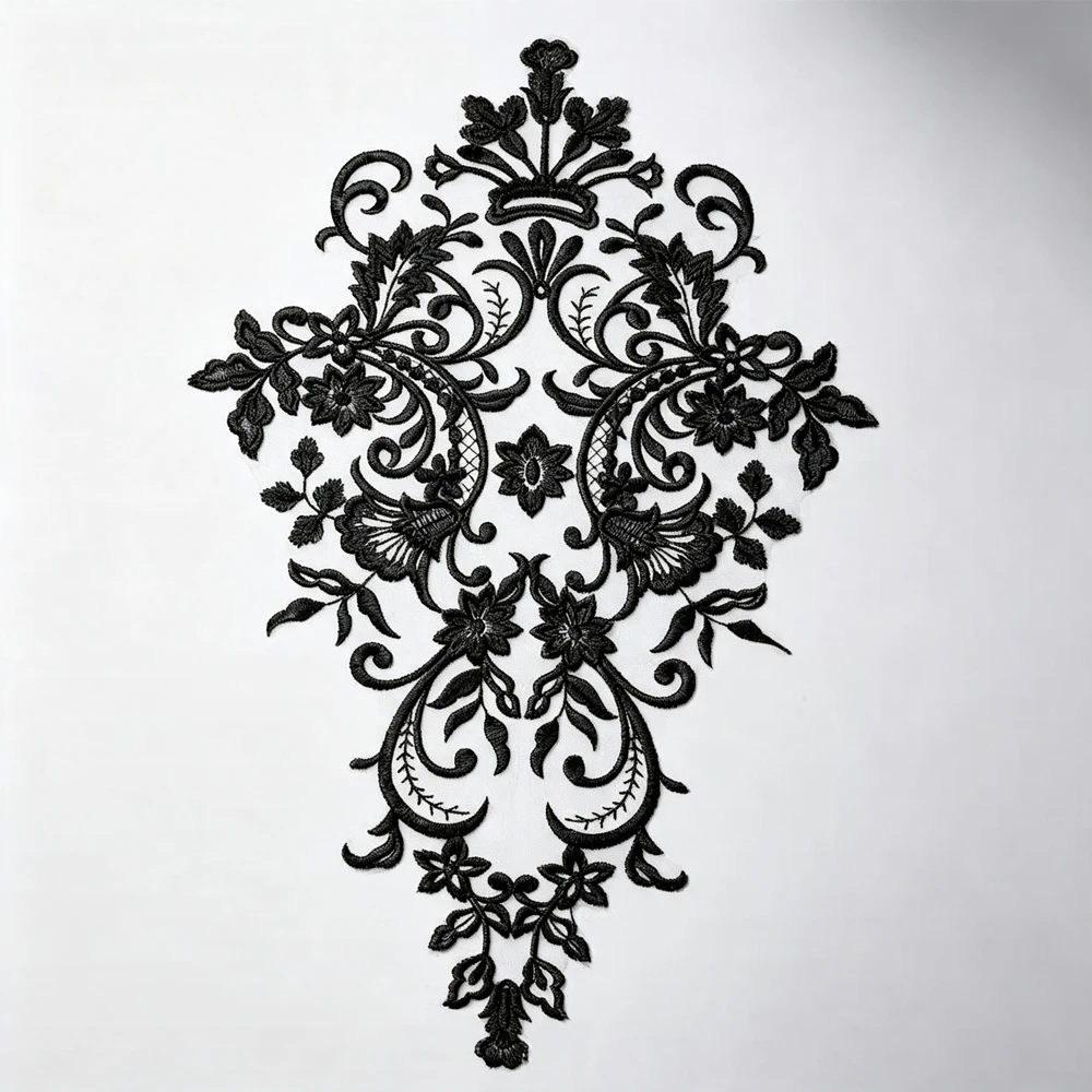 1Pc Embroidery Gold Thread Lace Fabric Applique Handmade Flower Patch Wedding Dress Curtain DIY Repair Accessories