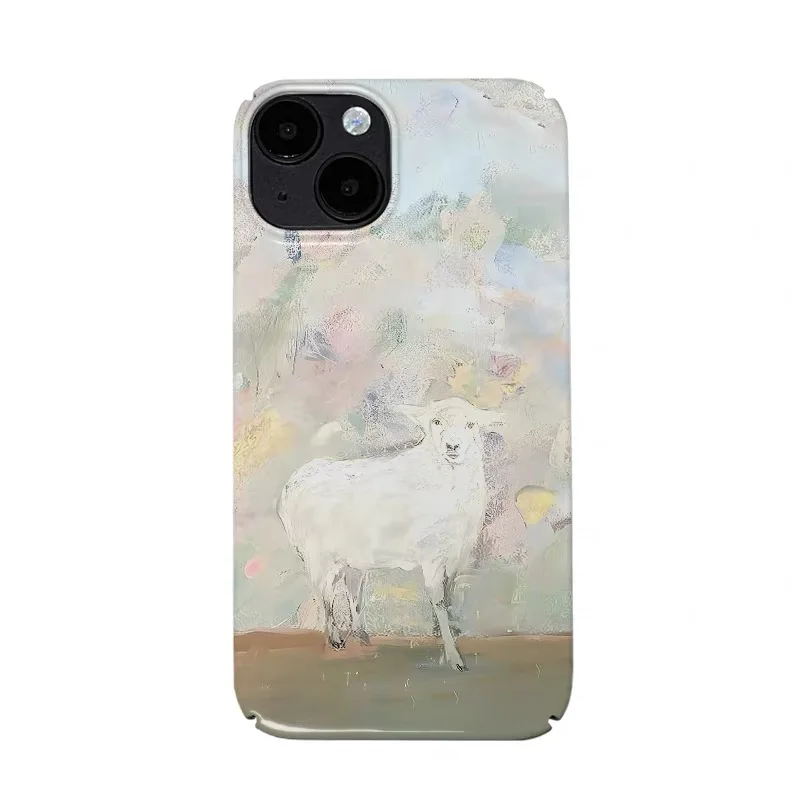 

Graffiti Pink Oil Painting Lamb Case for IPHONE 17 16 ProMax 15 14 Plus 13 12 MINI 11 PRO 16Plus XR XS MAX Acrylic Phone Cover