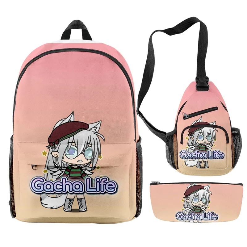 3 pçs/set Mochila Gacha Life 3D Impressão Escola Estudante Bookbag Anime Laptop Daypack Lunch Bag Lápis Caso Mochila