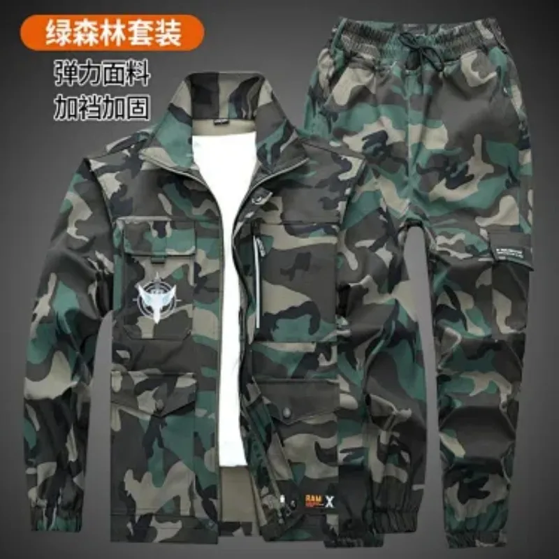 Men Elastic Camo Work Jacket Multi Pocket Wear Resistant Outdoor Labor Work Coat For Construction