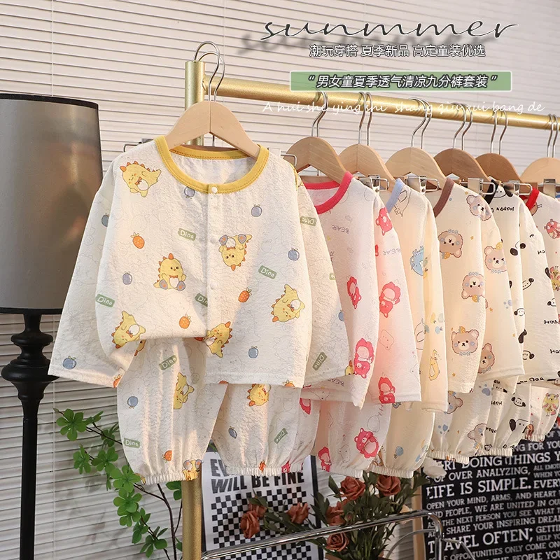 Spring Summer Boys Girl Air Conditioning Clothing Kid Cute Cartoon New Sleepwear 2pcs Toddler Children Homewear Pajamas Thin