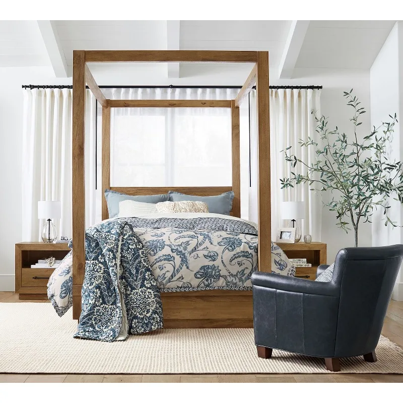 Luxury Designs Bedroom Furniture Canopy Oak Wooden Double Panel Queen King Size Beds Set - view 3