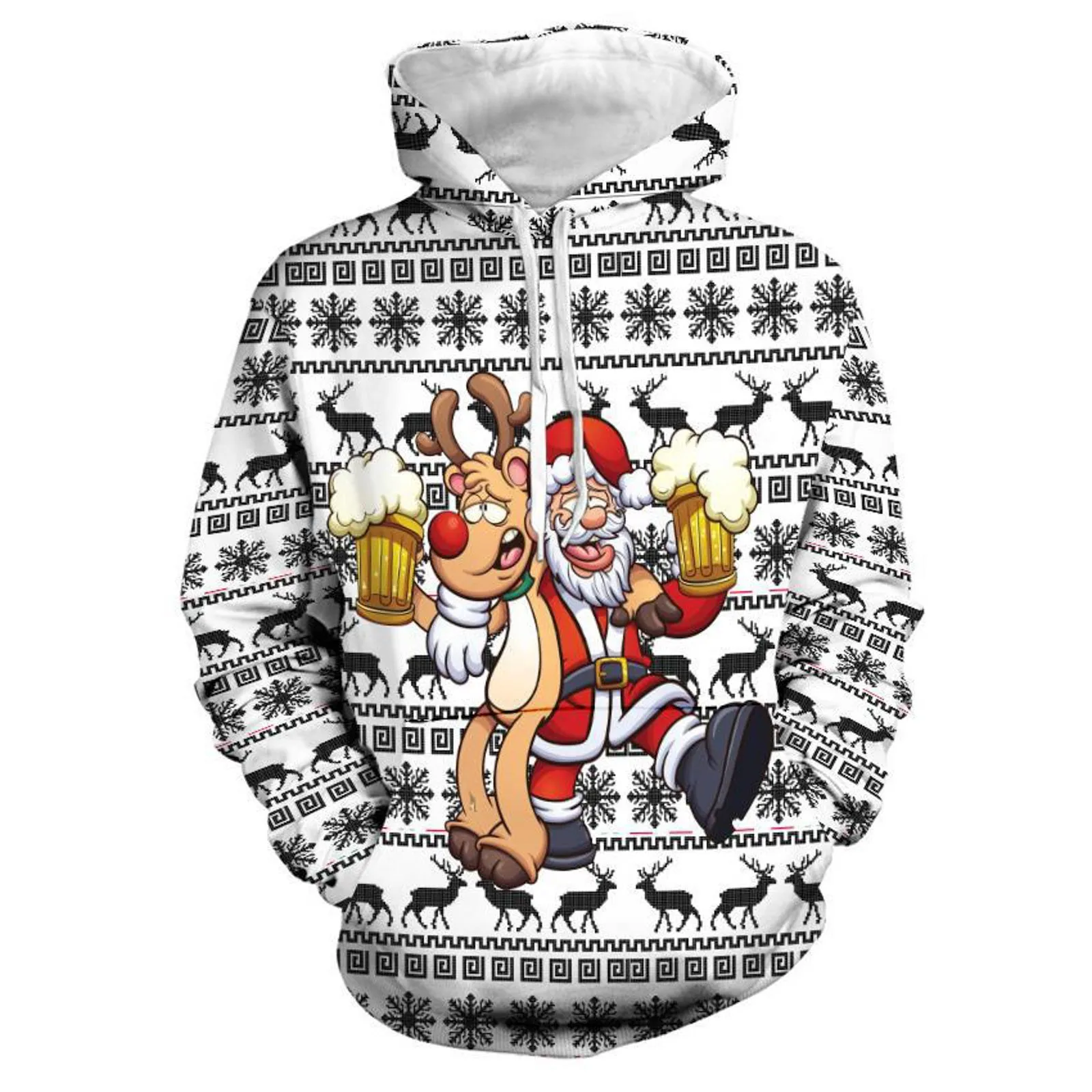 

Male Autumn And Winter Casual Trend Christmas Print Pullover Tops Fashionable Casual Hoodies Drawstring Hooded Loose Sweatshirts