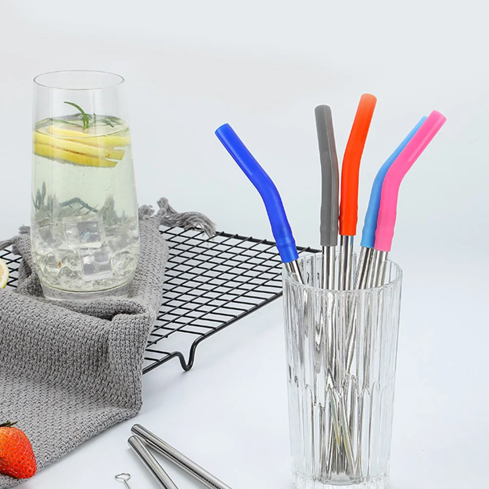 

1 Set Stainless Steel Straw Set Mixed Colors With Cleaning Brush Silicone Sleeves Reusable For Drinking Water Milk Tea Tumbler