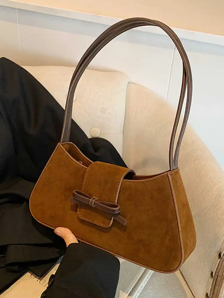 Bolso Retro mate con lazo para mujer, gran capacidad, nuevo estilo, Otoño Invierno, bolso único de mano con un hombro para ir al trabajo