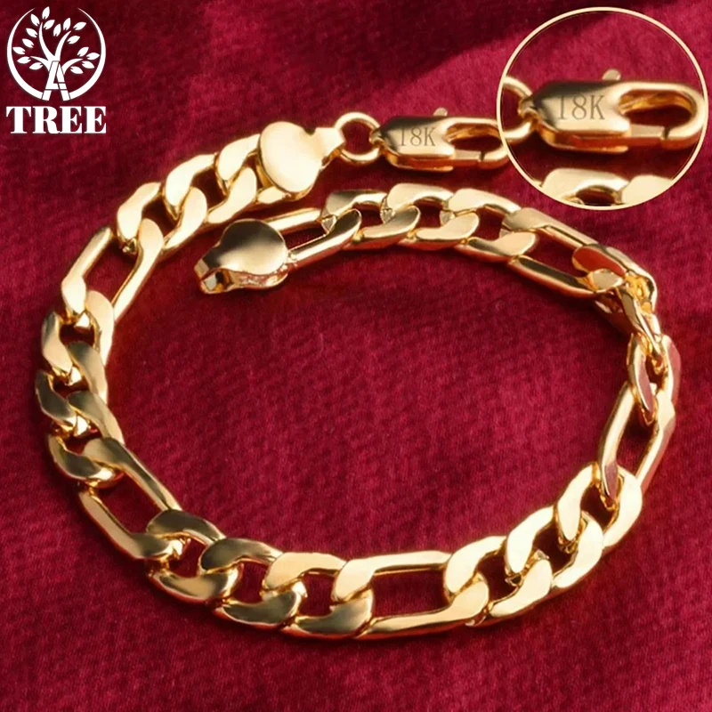 ALITREE 8 Inch 925 Sterling Silver 8MM Gold/Silver Full Side Figaro Chain Bracelet For Woman Man Fashion Wedding Jewelry Gift