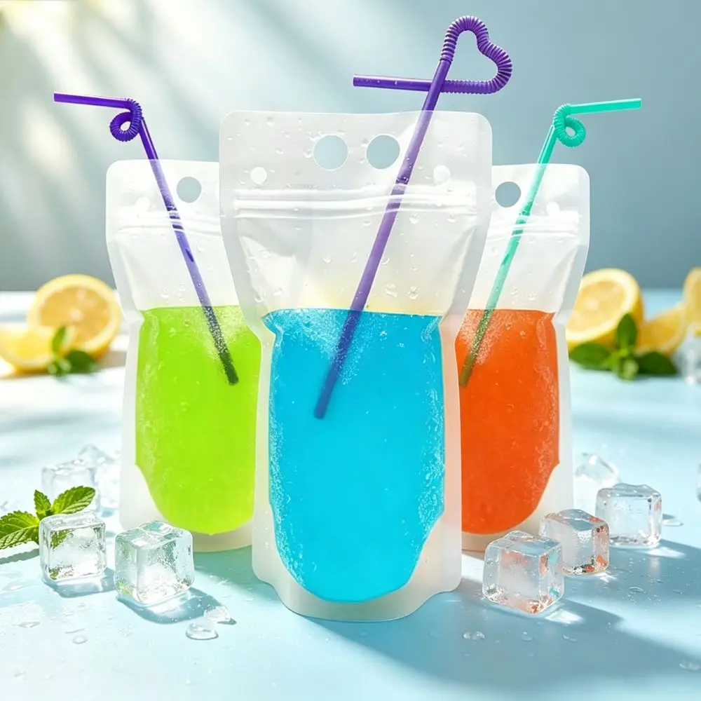 48/120 unidades de embalagens transparentes para sumos, com canudo, que se mantêm em pé e possuem fecho autocolante, ideais para smoothies e bebidas geladas, marca YMY.