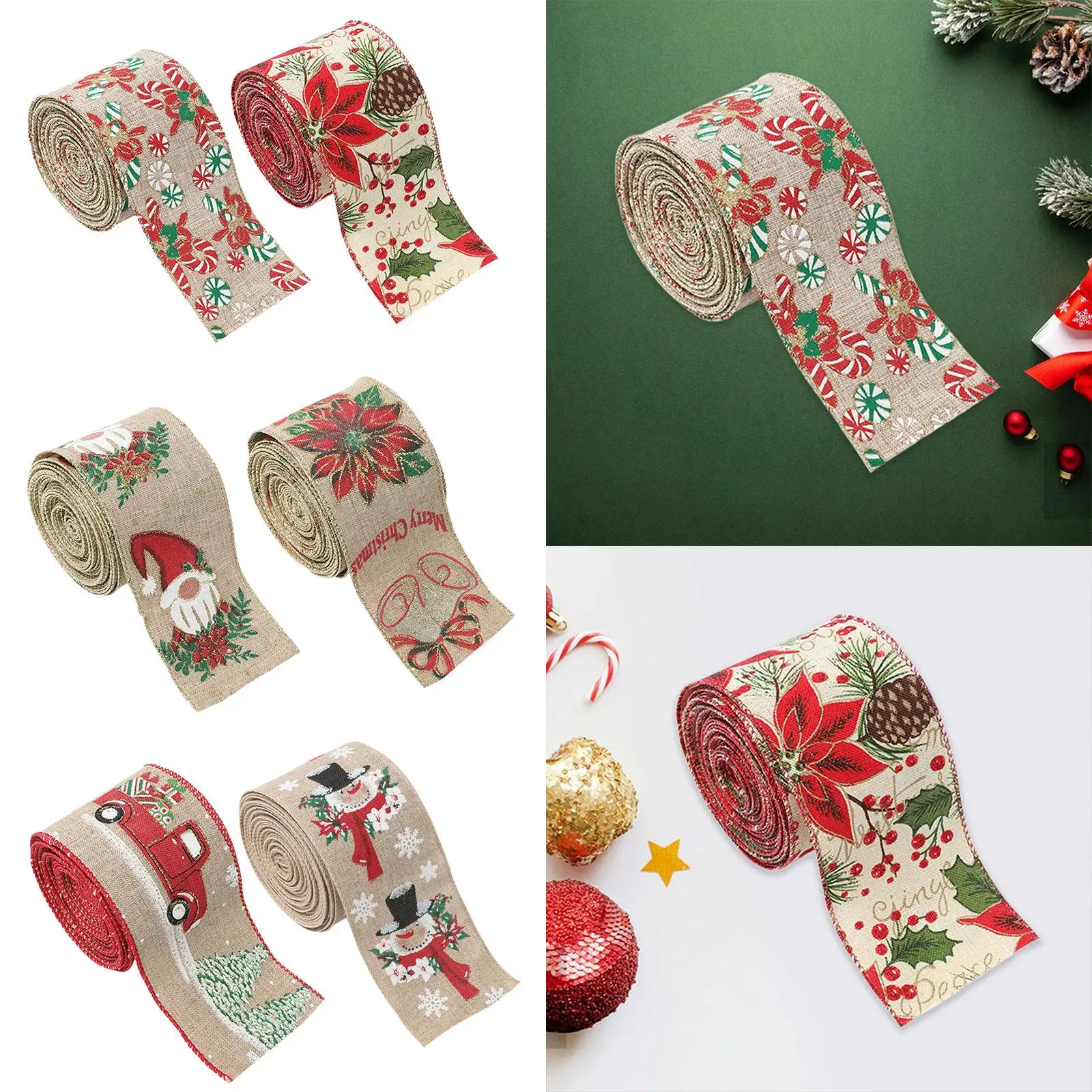 Christmas Ribbon Scrapbook Bows Present Wrapping Gift Wrapping Ribbon for Festivals Party Favor Wedding Holidays Craft Projects