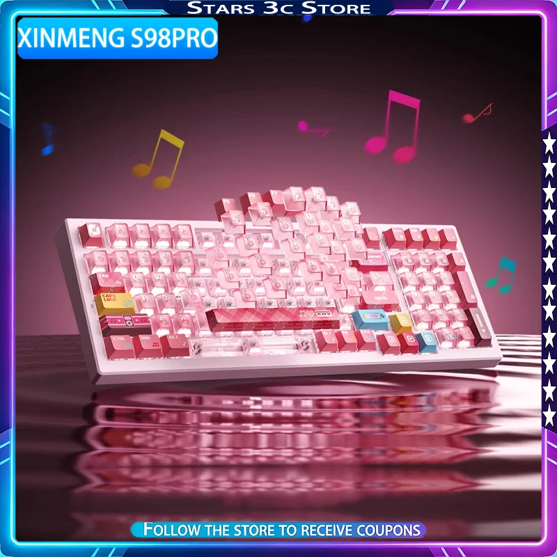 Xinmeng S98Pro Mechanical Keyboard Tri Mode Double 8K Return Rate Gasket Leaf Spring Structure Hot-swappable RGB Gaming Keyboard