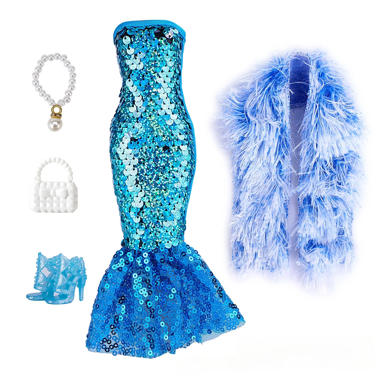 

6 Minutes 29CM European and American Fashion Plush Jacket Mermaid Shiny Sheet Anti-bead Fish Tail Evening Dress Baby Clothes