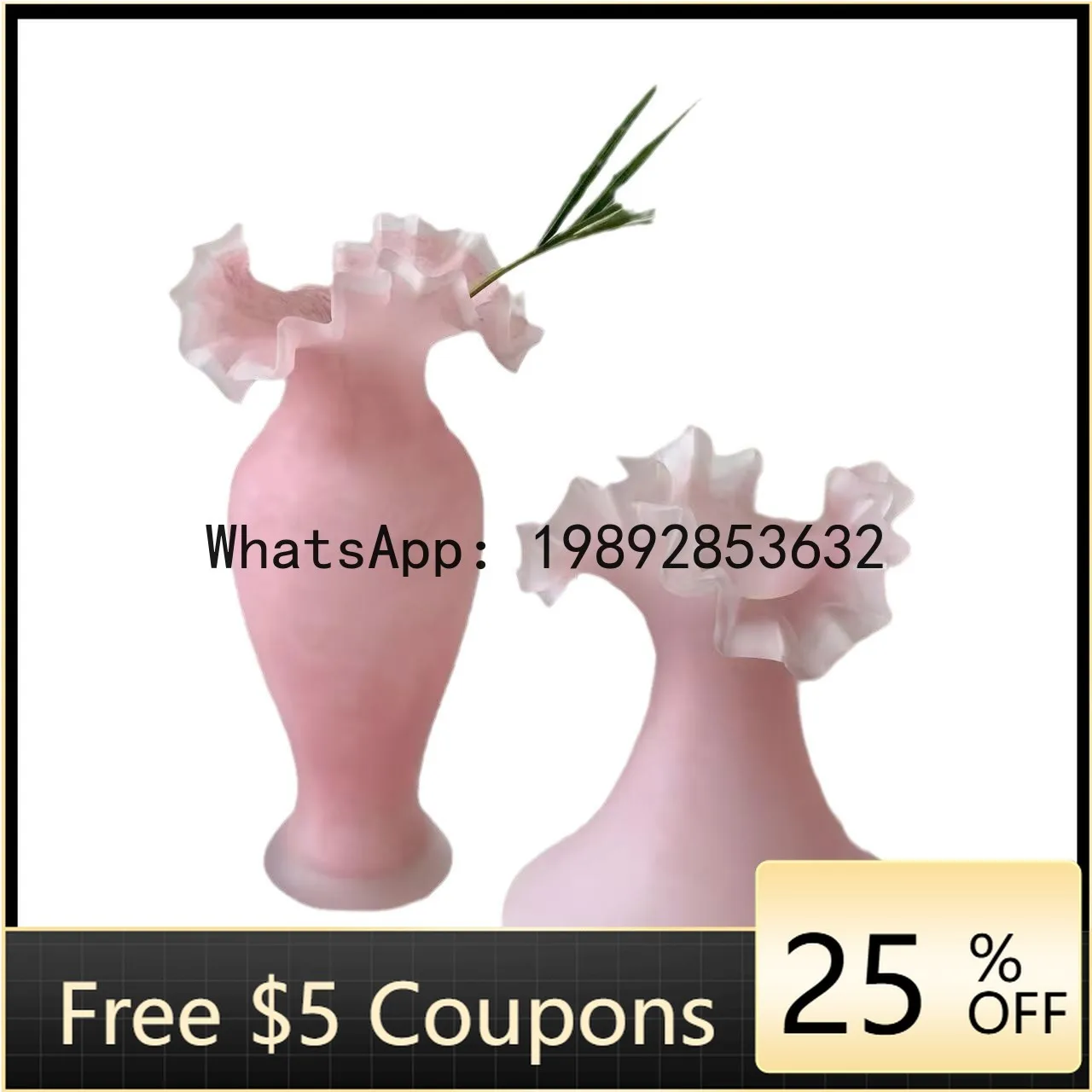 

Pink Glass Vase Wave Fold Frosted Glass Bottle Flower Vase Floral Arrangement Accessories Terrarium Home Decoration Accessories