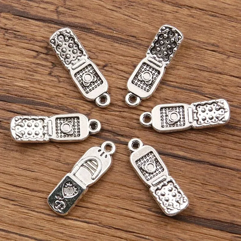 10Pcs 9*27mm Vivid Printed Metal Alloy Pendants Cute Mobile Phone Charms DIY Craft Accessories for Earrings Bracelets Necklaces