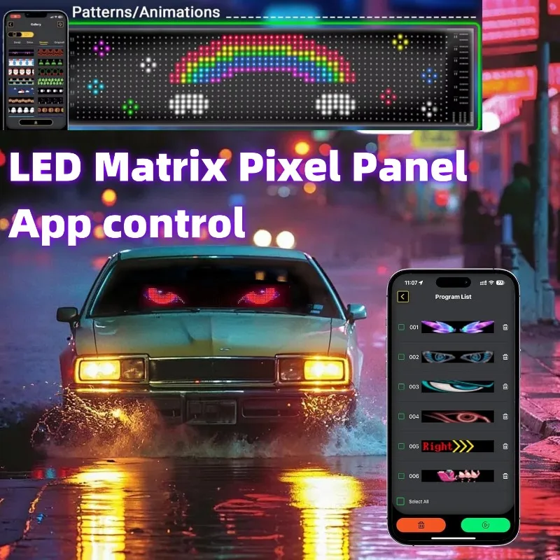 

LED Matrix Pixel Panel Display Screen Flexible RGB Car Pattern Graffiti Scrolling Text Reminder Light Advertising Lights