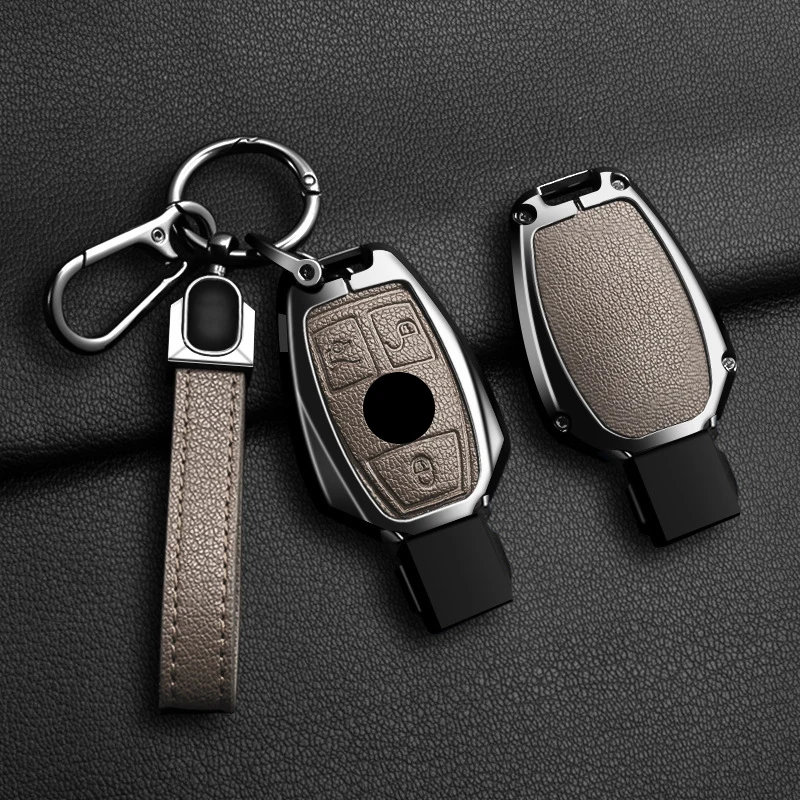 Zinc Alloy Goatskin for Mercedes Benz A B G R Class GLA GLK W463 W176 W204 W251 2 3 Button Car Key Case Cover Fob Bag Keychain