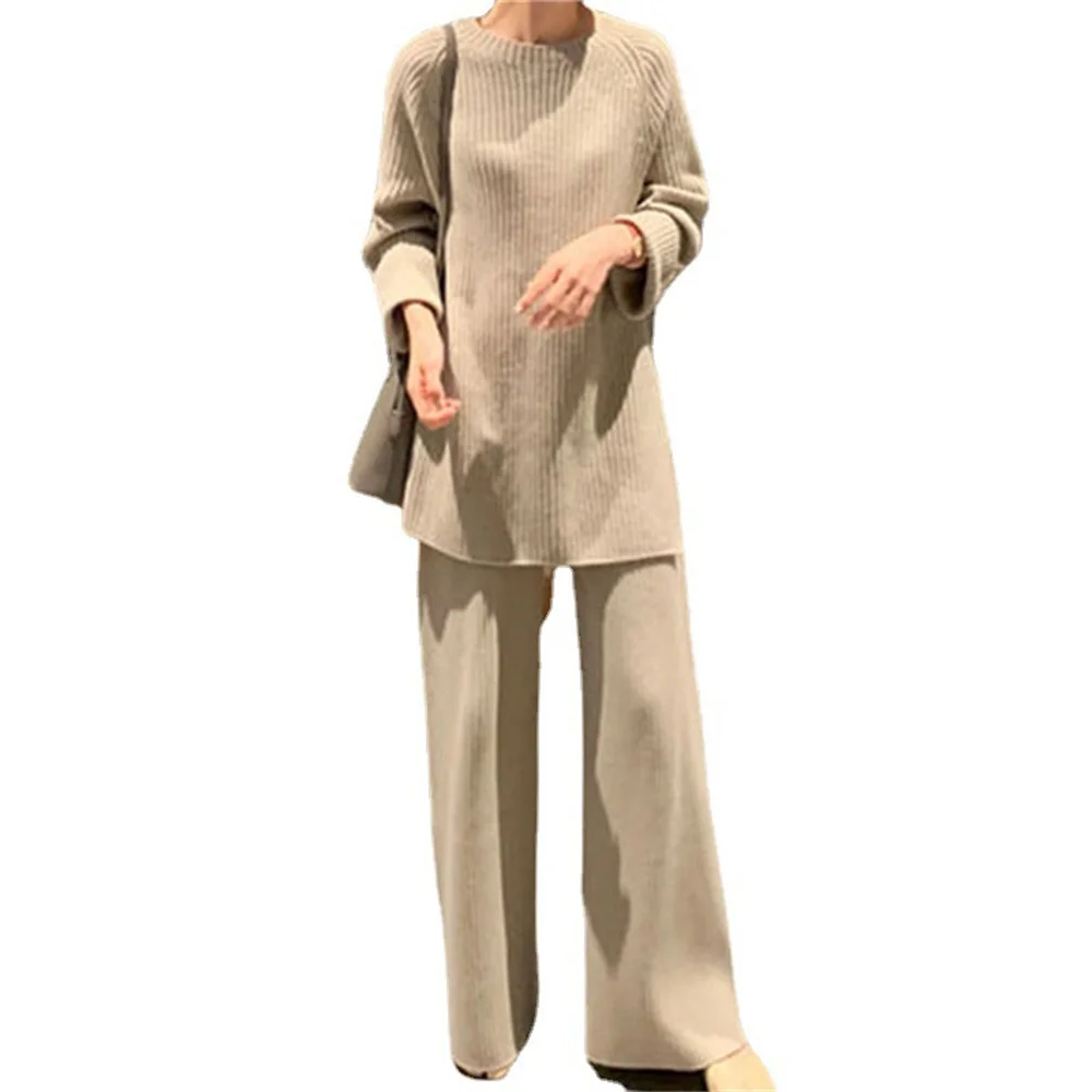 Large size suit women's two-piece set 2024 autumn new fashion high-end loose sweater sweater wide leg pants