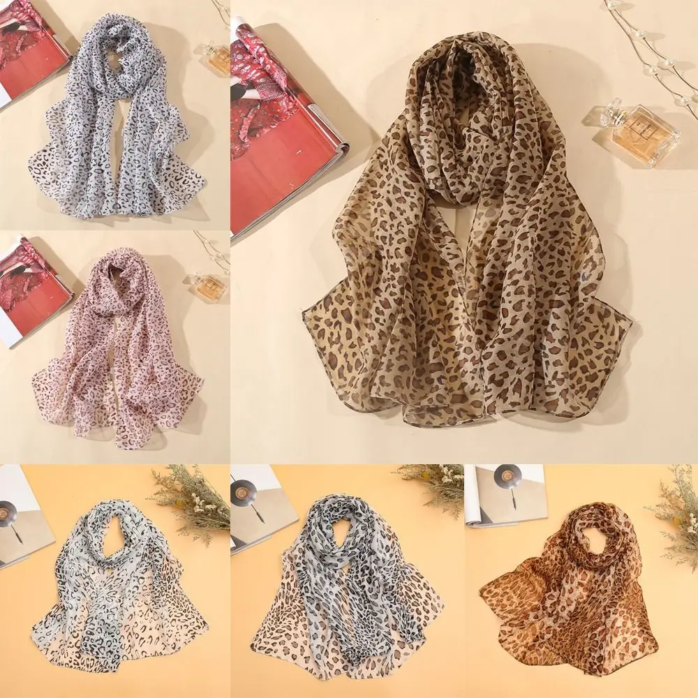 

New Leopard Printing Chiffon Scarf Thin Long Sunscreen Shawl Soft Female Wrap Shawls
