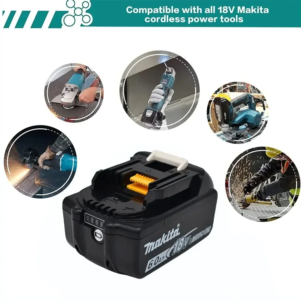 Original Makita Rechargeable Power Tool Battery, Replaceable LED Lithium-ion, 6.0 Ah 18V LXT BL1860B 1850 BL1830